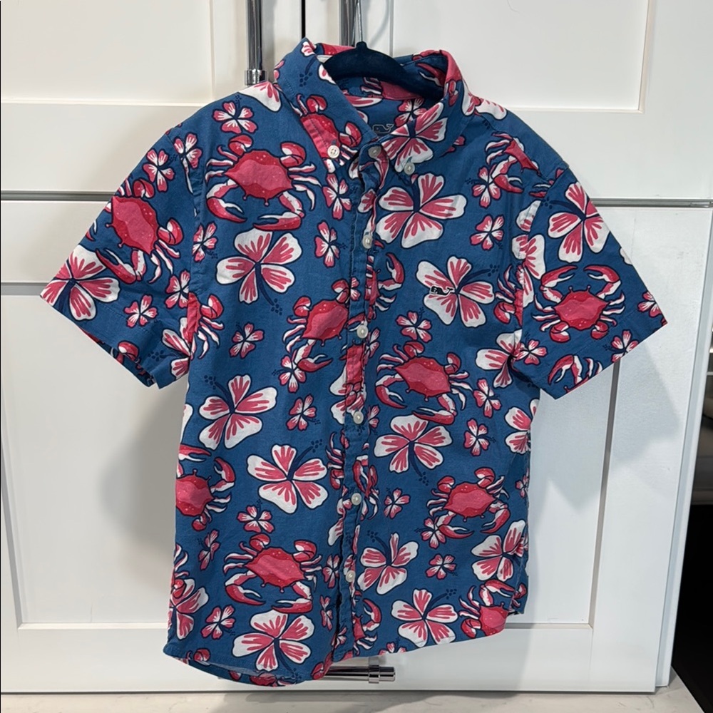 Vineyard Vines Kids Floral and Crab Shirt - Blue and Red